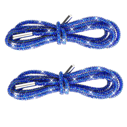 Ymapinc Rhinestone Shoe Laces, 2PCS Glitter Drawstrings for Sneakers and Hoodies, Bling Replacement Cords, Deep Blue