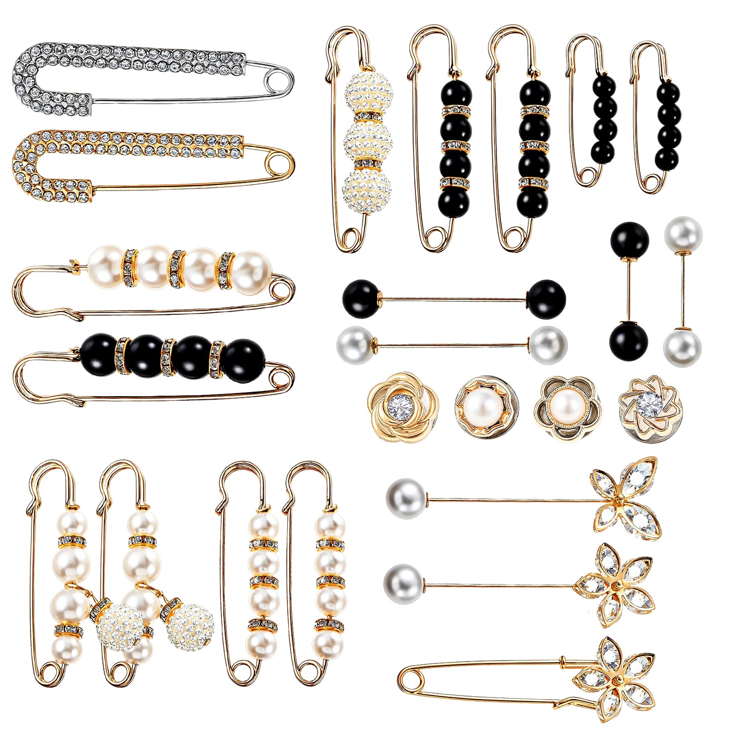 24 Pieces Brooches and Pins for Women Pearl Safety Pins Pant Waist Tightener for Clothes Sweater Shawl Collar Dress Cardigan Shirt Jeans Accessories for Women Girls, Elegant Decorative Pin