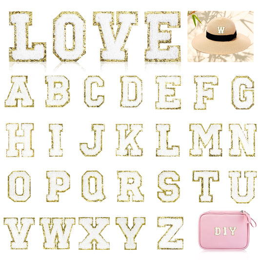 26PCS Iron on Letters for Clothing, Self-Adhesive Chenille Letter Patches Stick on Varsity Letter Patch, Cute Initial Embroidered Letters Patch Stickers for Backpacks Trucker Hats Jackets Shoes
