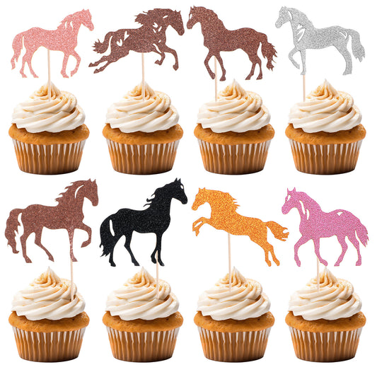 Ymapinc Horse Cake Toppers & Decorations Set,32Pcs Glittery Horse Birthday Decorations for Woman, Equestrian Themed Parties, Baby Showers & Weddings