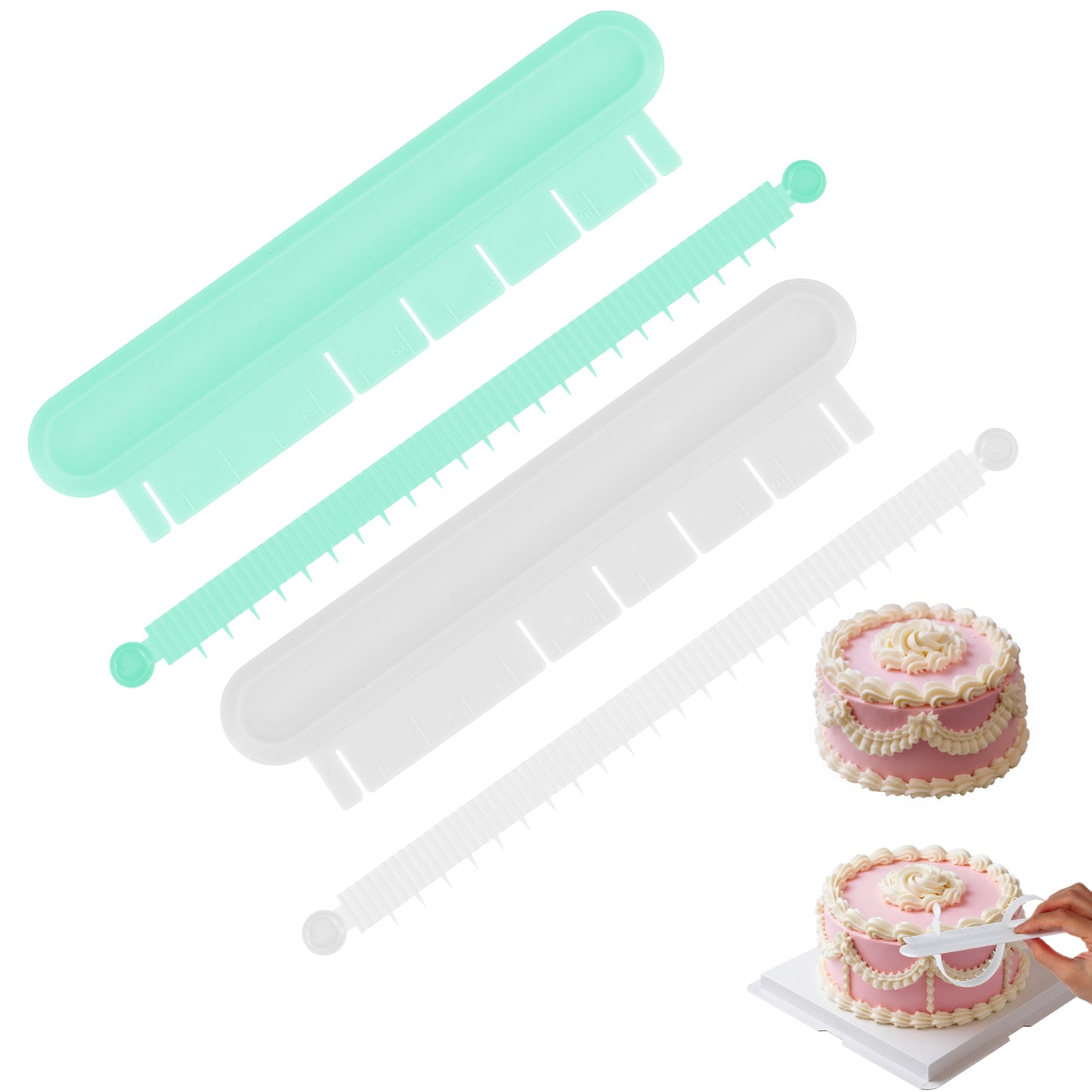 Mabor 2-Pack Cake Arch Guide Tool, Adjustable Cake Decorating Ruler with Precise Scale for Fondant, Swag Borders, Leveling, and Professional Baking Measurement