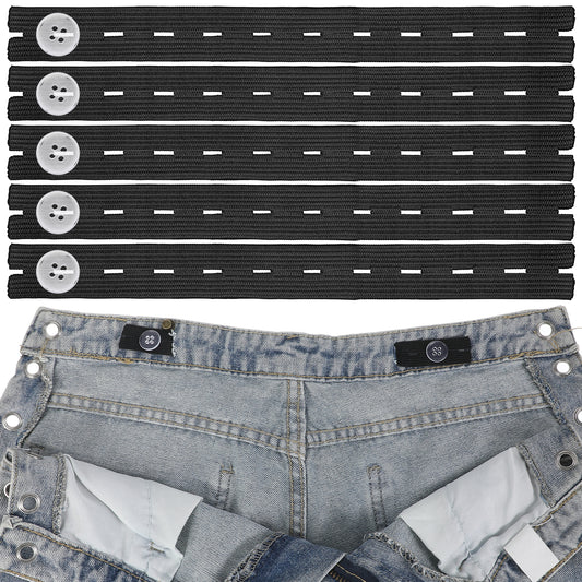 Xinjoduz 10 PCS Pants Waist Tightener Jean Size Adjuster Pants Button Tightener Waist Adjuster for Loose Jean Adjustable Elastic Extenders Waistband with 20 Buttons Needles and Thread Belt(black)