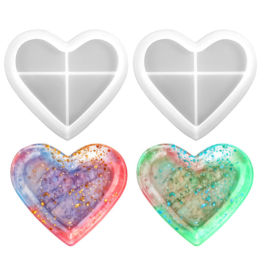 Ymapinc 2Pcs Heart Resin Tray Mold, Heart Shaped Coaster Molds for Epoxy Resin Concrete Craft Mold for Container Storage
