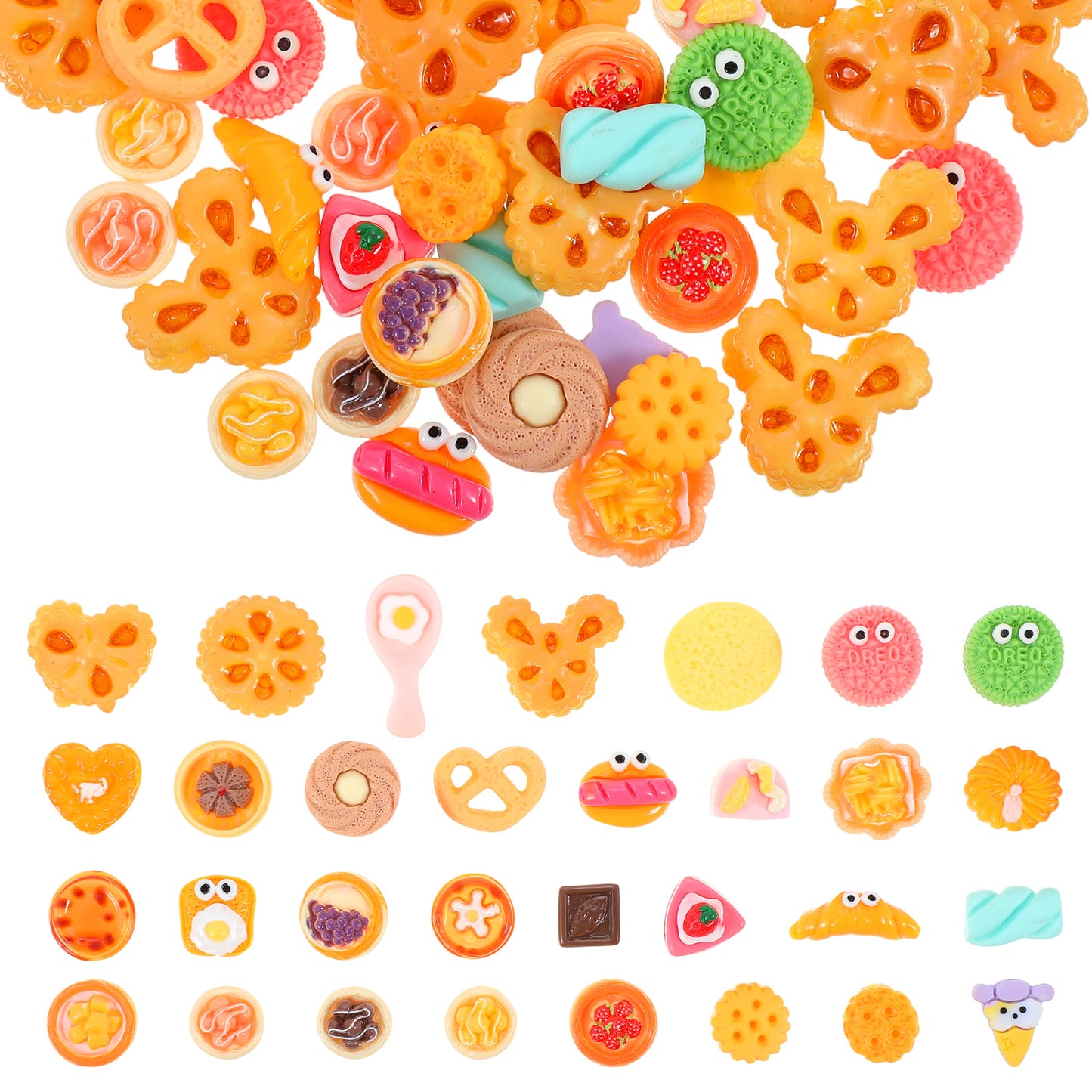 RAHHLIZS 60pcs Mini Resin Charms Cookies and Biscuits Charms Resin Flat Back Charm Sets for DIY Crafts Making Decorations Scrapbooking Embellishments Hair Clip