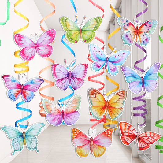 30 Pcs Hanging Butterfly Decorations Paper Butterfly Party Decorations with Streamer Hanging Ceiling Swirl for Spring Summer Easter Butterflies Themed Birthday Party Decoration