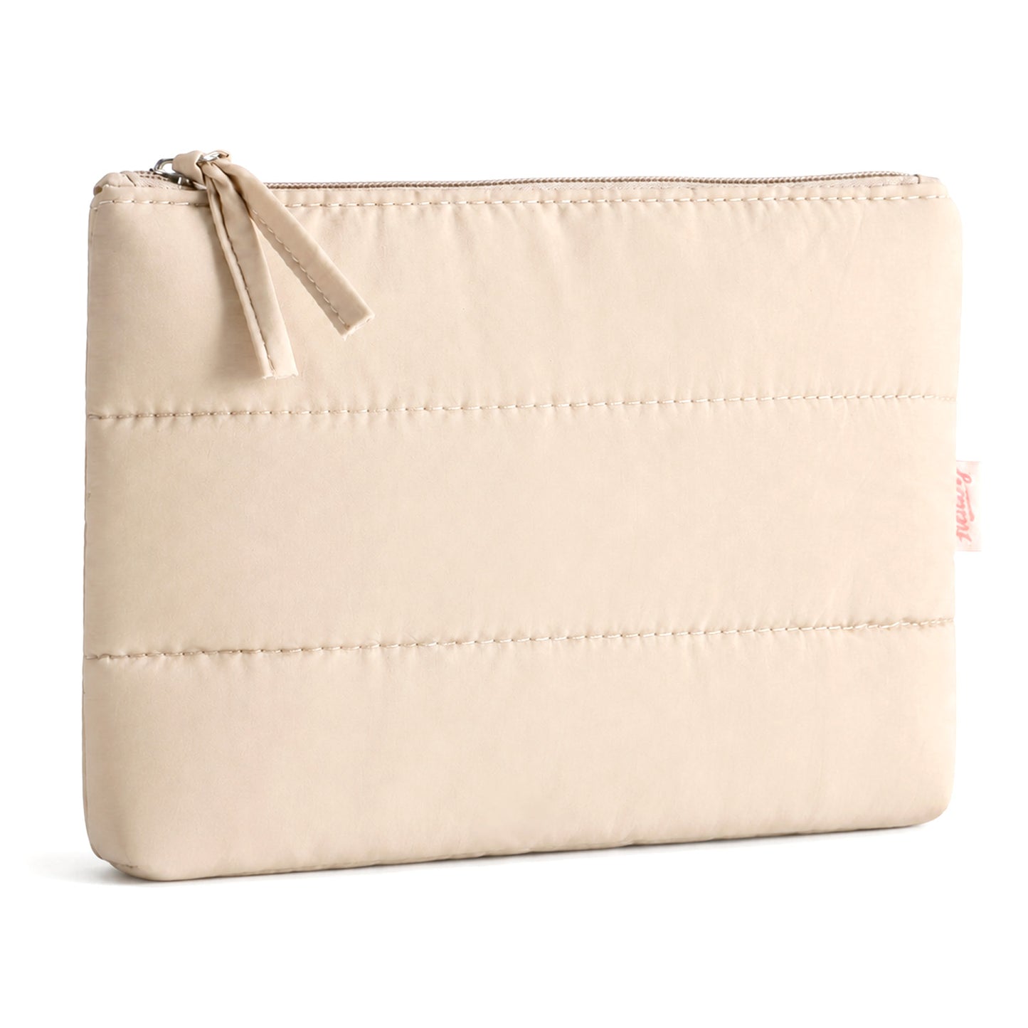 Small Travel Makeup Bag Puffy Portable Cosmetic Pouch with Charm Zipper Cute Makeup Pouch Purse, Water-Resistant Travel Organizer Toiletry Bag for Women (Khaki)