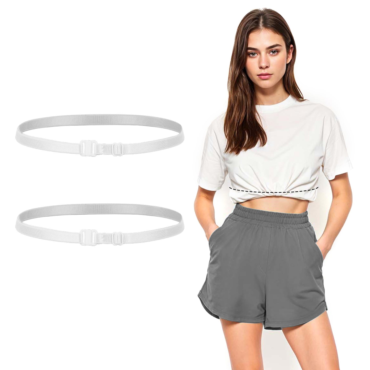 2 PCS Adjustable Crop Tuck Band, Shirt Tuck Band Elastic Sweater Cropper Tool Belly Leaking Tucking Belt Cropping Band Tucky Belt to Crop Tops for Women, Change The Style of Your Tops(White)