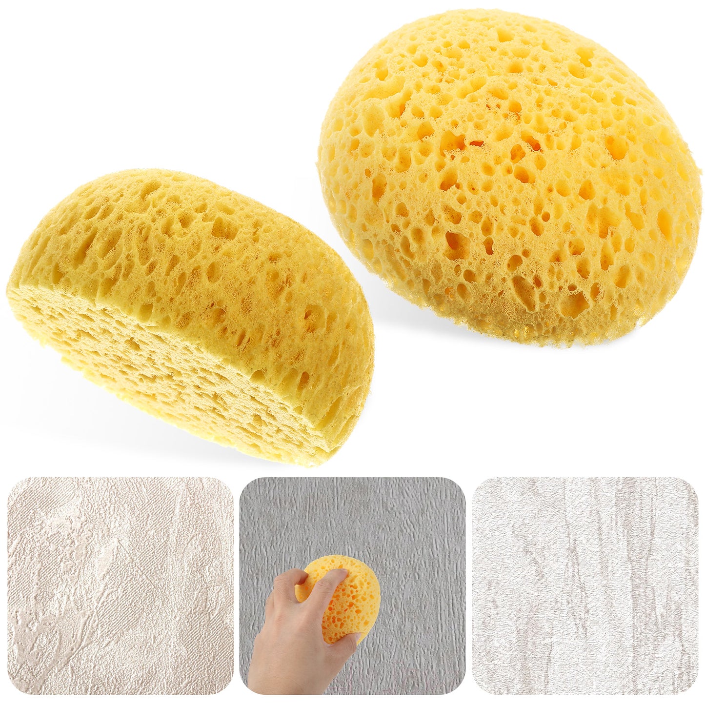 Mabor 2Pcs Texture Sponges, Painting Sponge, Sponge for Patch/Repair Ceiling Drywall Wall, Large Round Clay Sponges for Pottery, DIY Wall Texture, 13.5 cm