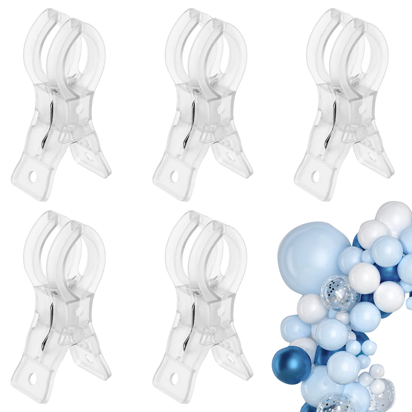 5 Pack Large Balloon Arch Clips, 3.5 Inch Clear Plastic Spring Clamps for Balloon Arch & Backdrop, Heavy Duty Balloons Clamps for Party Decorations, Photography Studios, Weddings (Transparent)