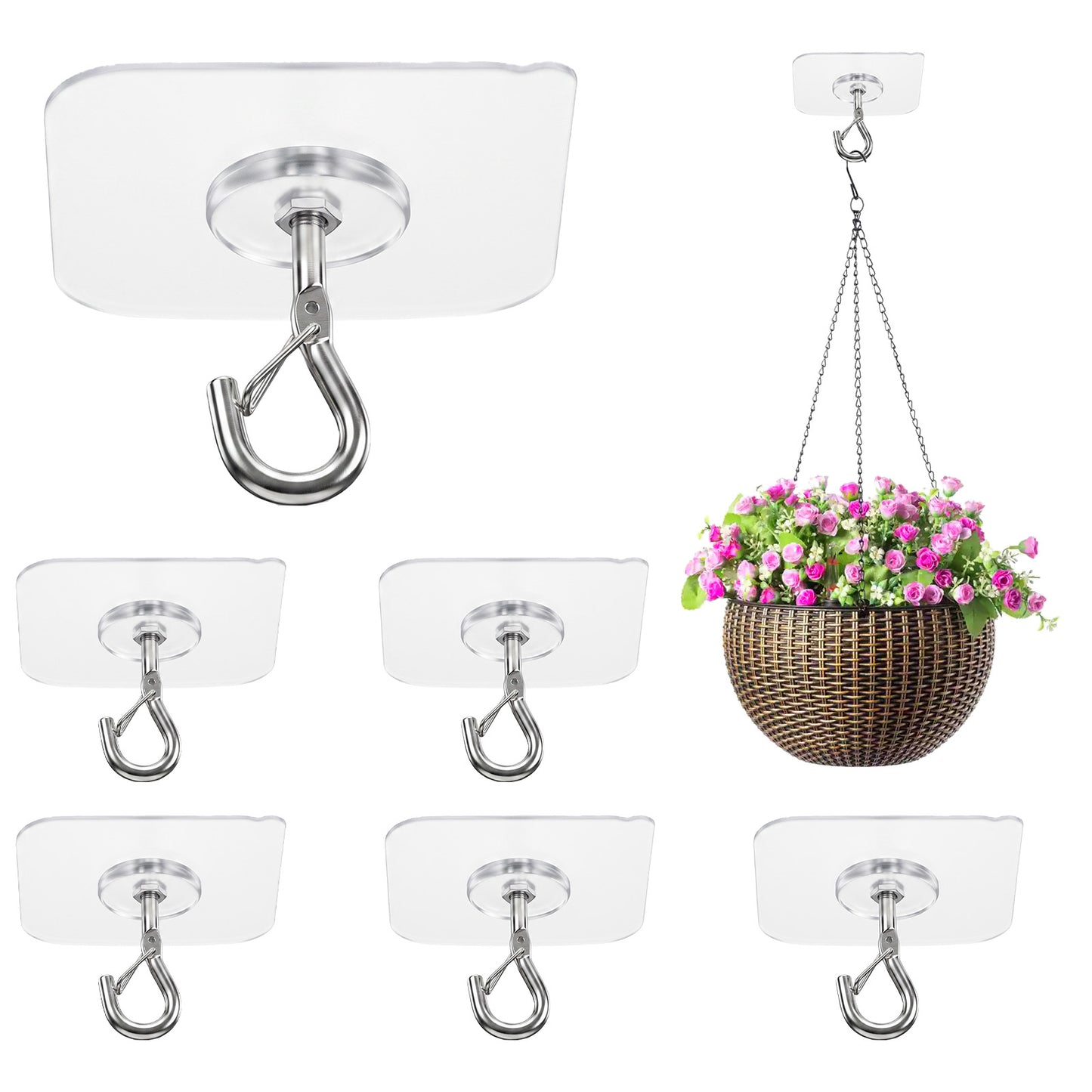 RAHHLIZS 6pcs Adhensive Ceiling Hooks Hanging Hooks Heavy Duty for Plant