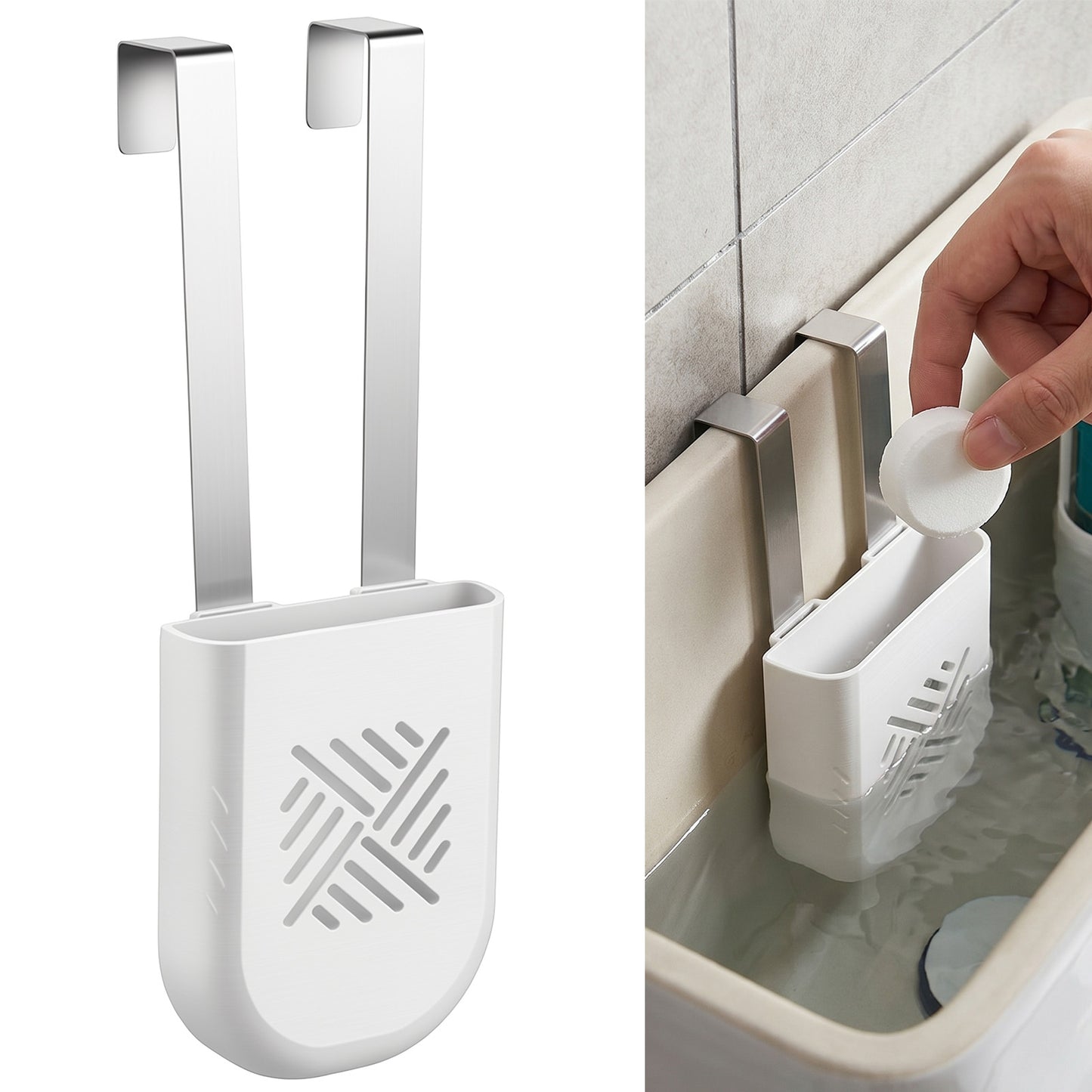 Toilet Tank Cleaning Tablet Holder Bowl Cleaner Tablets Holder Hanging Toilets Cleaner Caddy Bleach Tablet Bracket for Preventing Dissolved Residue from Polluting Water Tanks White 1pcs