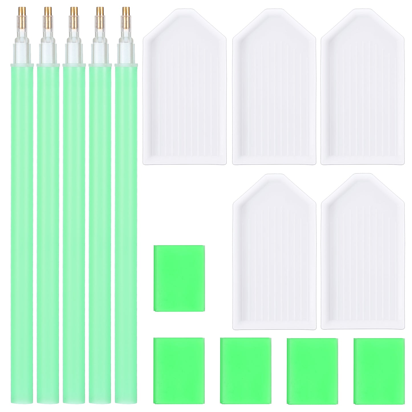 Ymapinc 15Pcs Diamond Art Pens Tools with 5 Drill Pen, 5 Tray, Glue Clay, Diamond Dot Pen, Rhinestone Picker Painting Tool Kit Accessories for Kids Adults DIY Crafts, White&Green