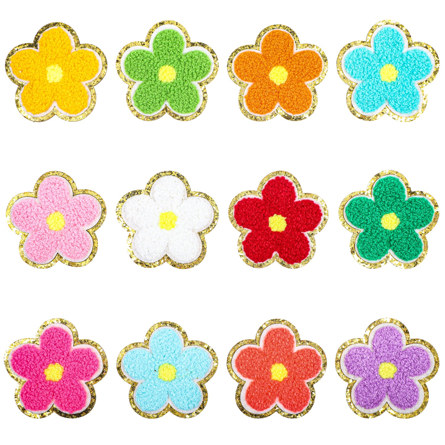 Nogeqi 12 Pcs Mini Iron on Flower Patches, Iron on Chenille Patches, Flower Iron on Patches for Girls, Cute Patches Fabric Patches for Clothes Dress Jeans DIY Accessories(12 Colors)