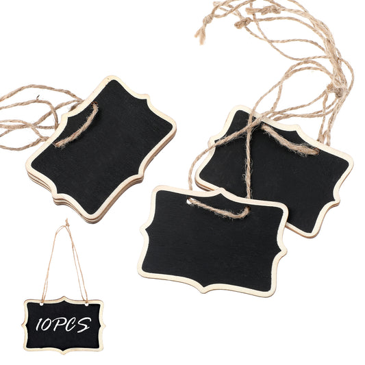 10 Pcs Mini Chalkboard Signs for Food Reusable Small Hanging Chalk Board Sign Erasable, Double-Sided Food Labels for Party Buffet Wooden Name Tags for Message Board Signs, Price, Plants - Black