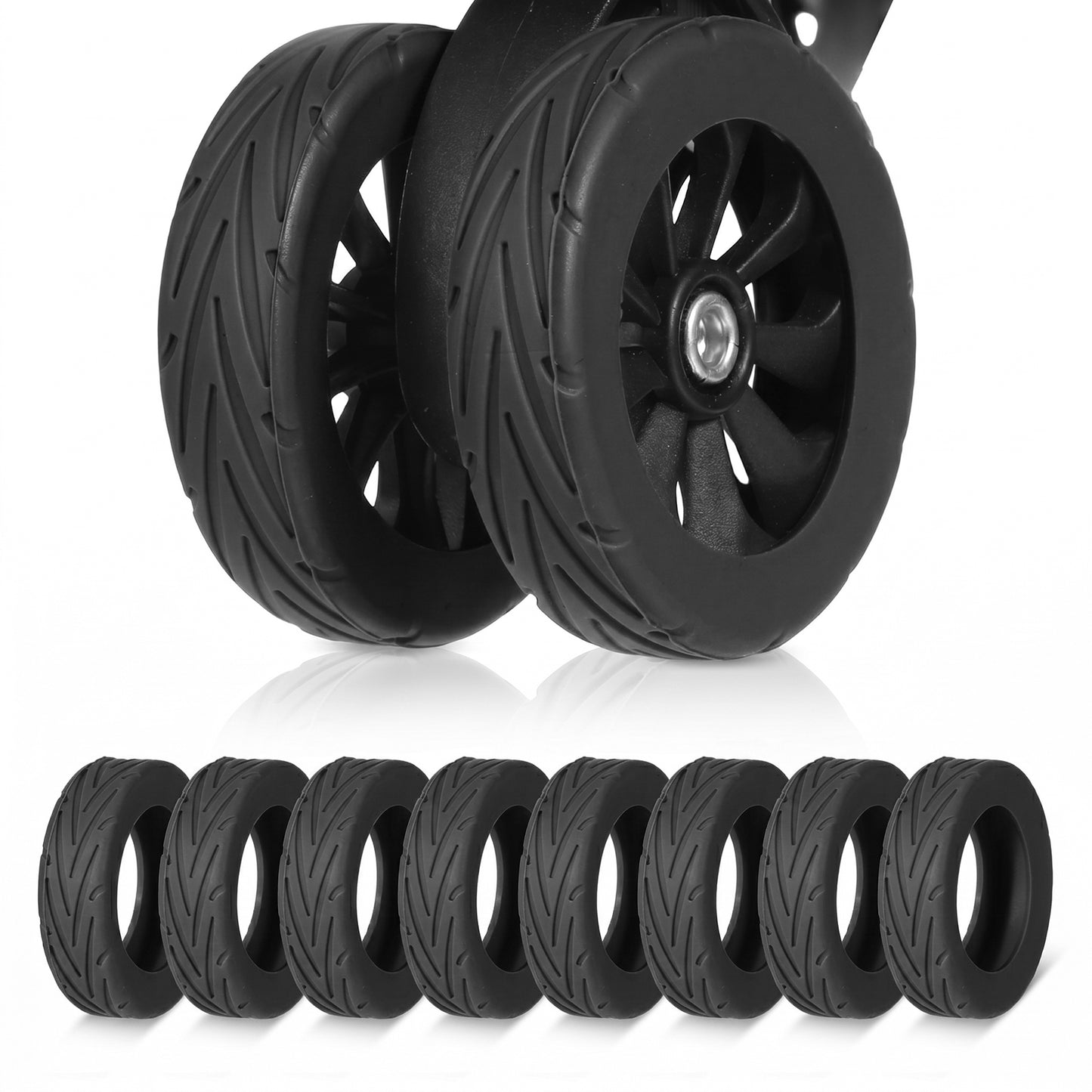 Ymapinc 8pcs Silicone Luggage Wheel Protectors, Wear-Resistant Anti-Noise Suitcase Wheel Covers, Silicone Spinner Wheels Protectors for 2-2.4" Suitcase Wheels, Essential Travel Accessories (Black)