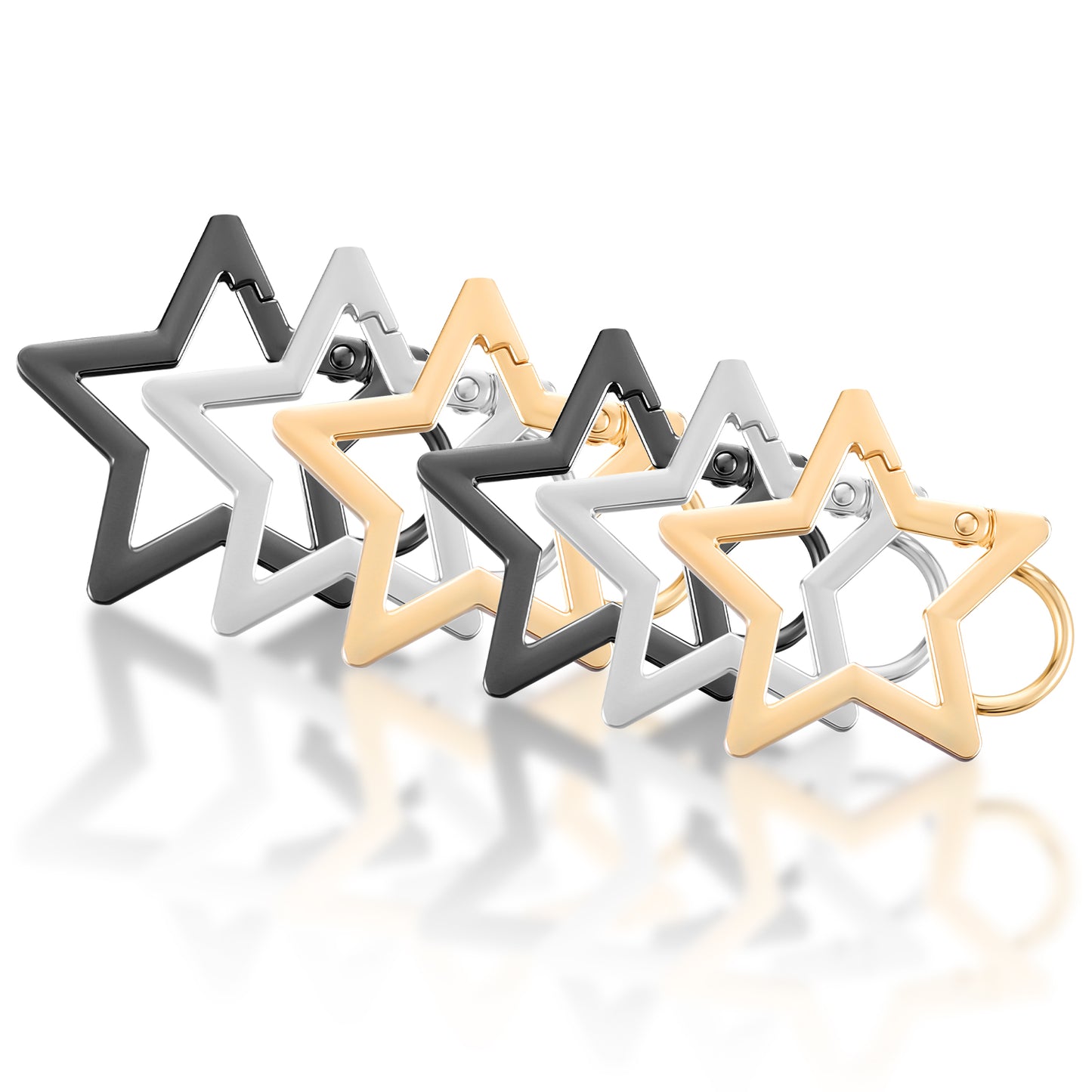 Ouligay 6Pcs Star Carabiner Keychain, Star Shaped Stainless Steel Keychain Clip, Cute Carabiner Snap Hook Holder, Star Carabiner Hook Clip, Small Carabiner Clip with Key Chain Rings for Keys Wallet