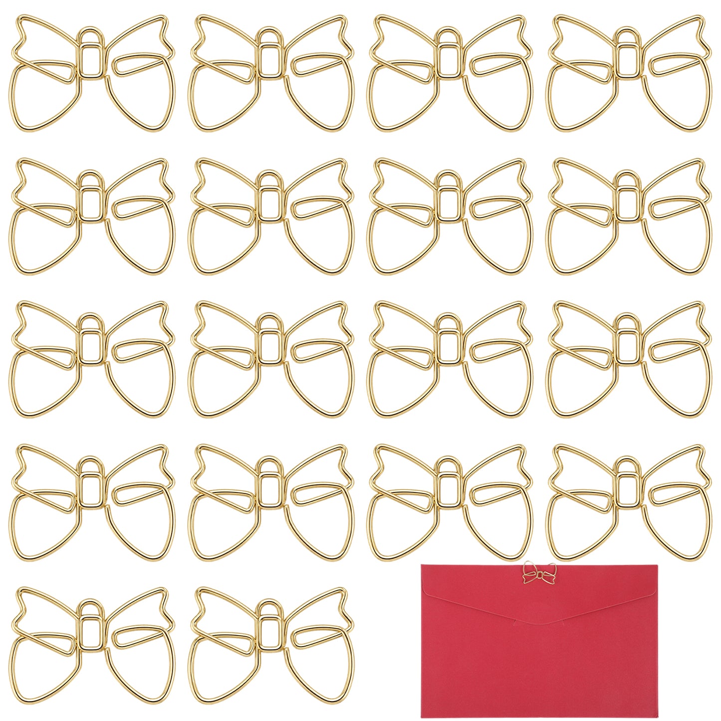 RAHHLIZS 60PCS Bow Mini Paper Clips, Gold Paperclips for Office, Home