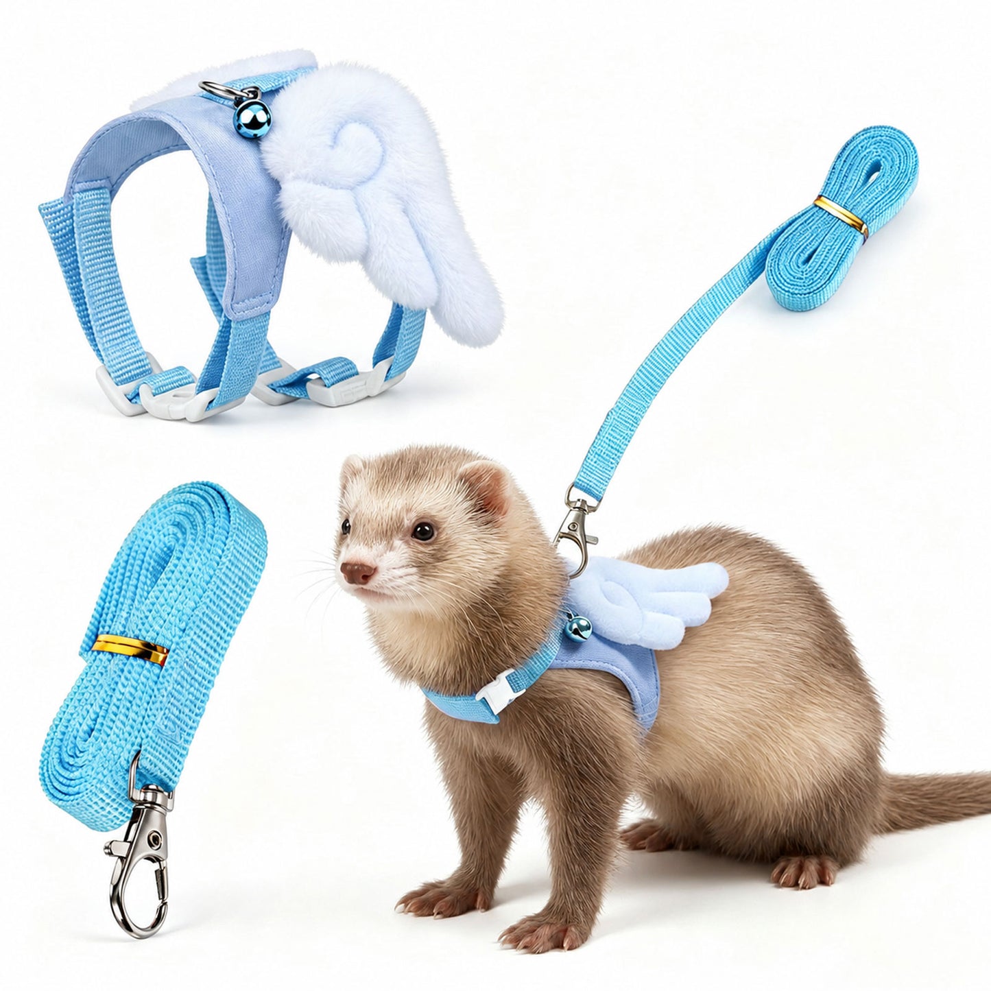 Nogeqi Ferret Harness and Leash Set, Adjustable Rabbit Harness with Bell