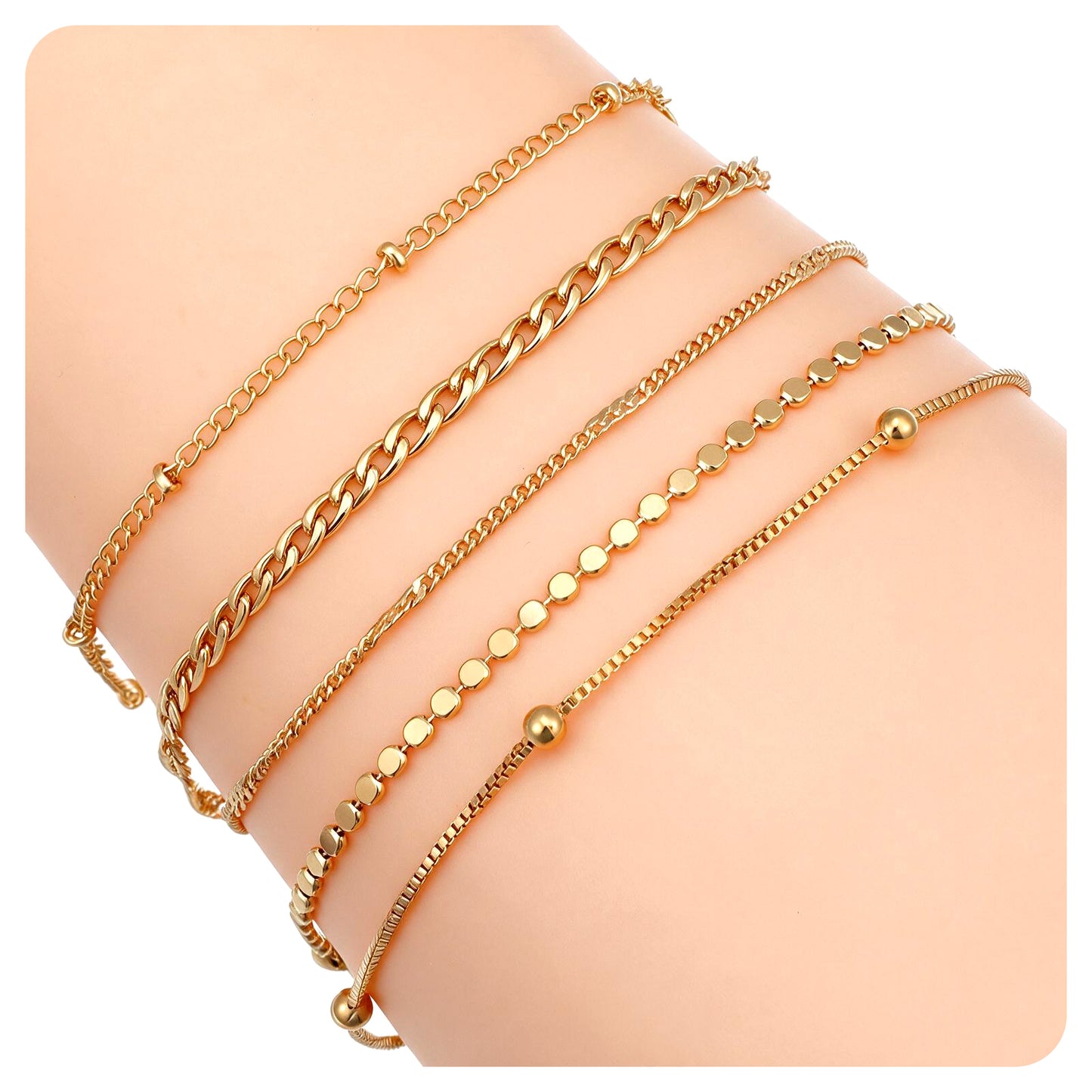 5PCS Gold Bracelets for Women Stackable Bracelets Layered Adjustable