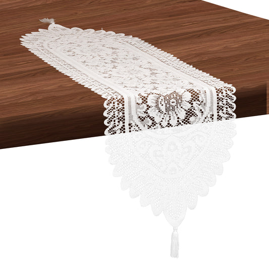 1 Pcs Doilies for Tables Dresser Scarf for Bedrooms Furniture White Lace Table Runner Crochet Cotton Desk Runner Dresser Cover Top 50" X 13.19" Vintage Lace Cloth for End