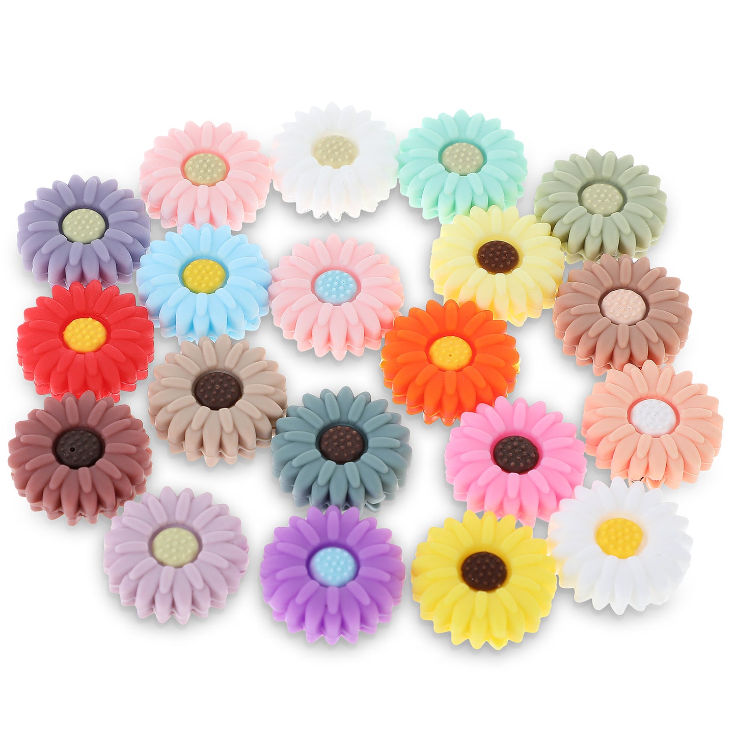 Tyqour 20pcs Silicone Beads Focal Beads for Pens Daisy Flower Beads for Necklace and Bracelets Making Accessories DIY Handicrafts(30mm)