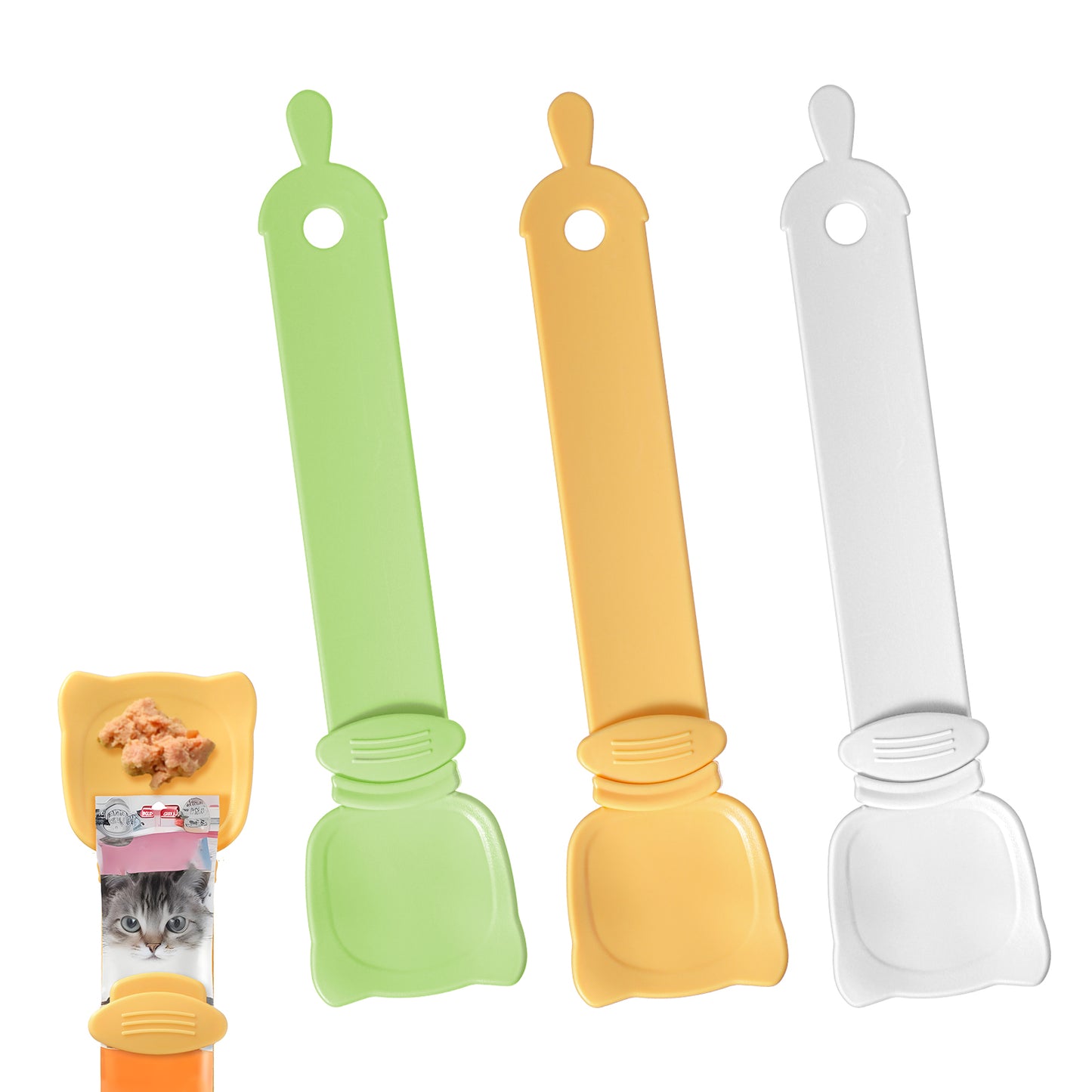 3 Pack Cat Strip Feeder Cat Treat Feeding Spoon Cat Food Spoon Cat Can Opener And Spoon Cat Food Spatula Paw Spoon Open Can With Spoon Silicone Pet Food Can Opener Spatula Scoop Mixing Spoons