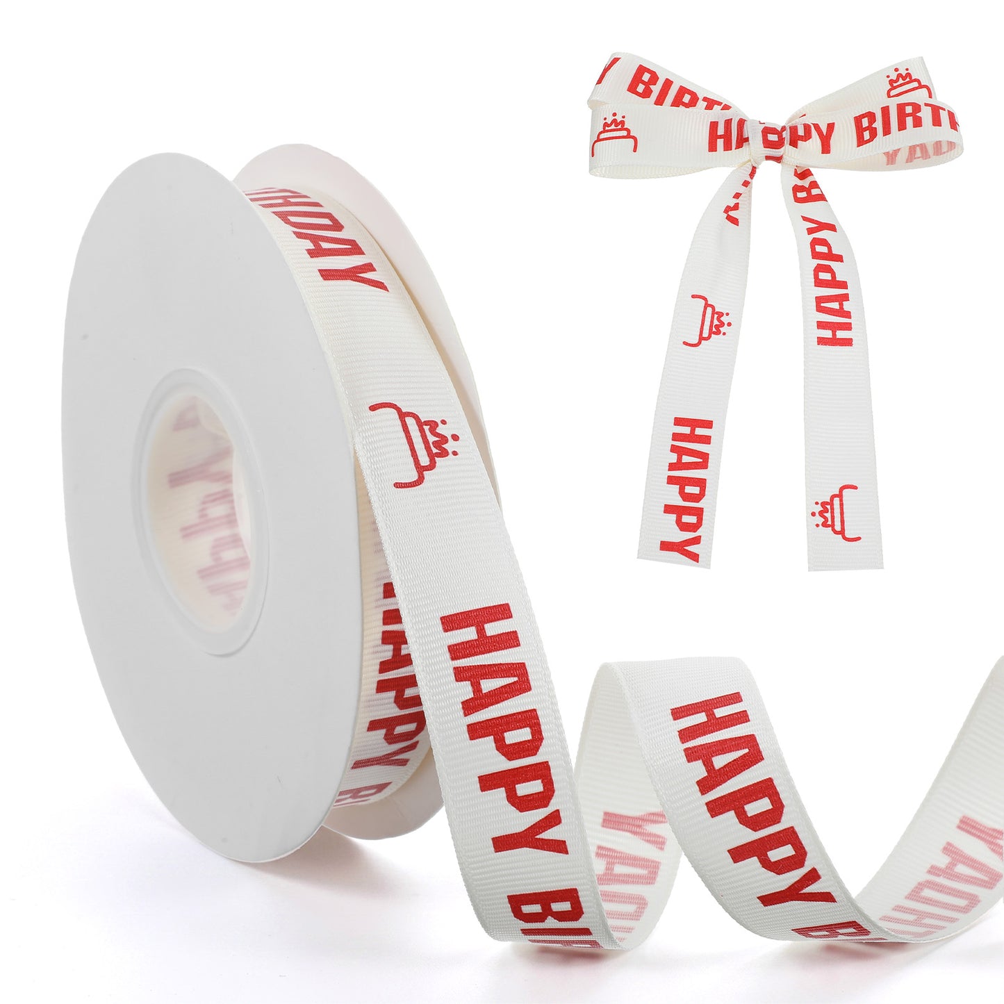 RAHHLIZS 35 Yard Happy Birthday Ribbon Cotton Twill Tape with Beige Natural Cotton Herringbone Ribbons for Birthday DIY Crafts Gifts Wrapping