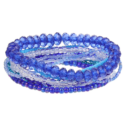 Ymapinc Beaded Stackable Bracelets for Women, Stacked Blue Crystal Bohemian Bracelet, Glass Bead Summer Beach Hawaii Jewelry Gift