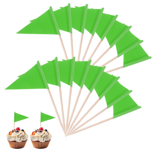 100 Pack Toothpick Flags Solid Decorative Party Toothpicks with Writable Surface, Mini Plain Triangle Golf Cupcake Toppers Flag Blank Drink Cocktail Picks for DIY Decorations & Custom Labeling(Green)