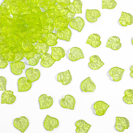 100PCS Green Leaf Beads for Jewelry Making, Transparent Acrylic Leaf Shaped Beads Tiny Maple Flower Leaves Pendants Caps for DIY Spring Crafts Earring Bracelet(15x15mm)