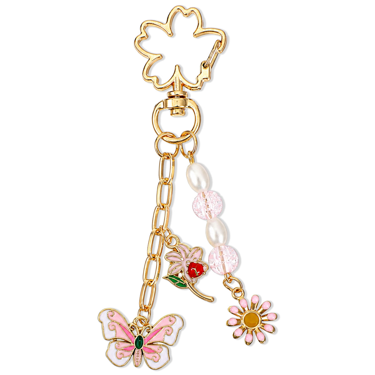 Quvvarly 1Pcs Pink Butterfly Keyring Exquisite Flower Keyring Bag Charm