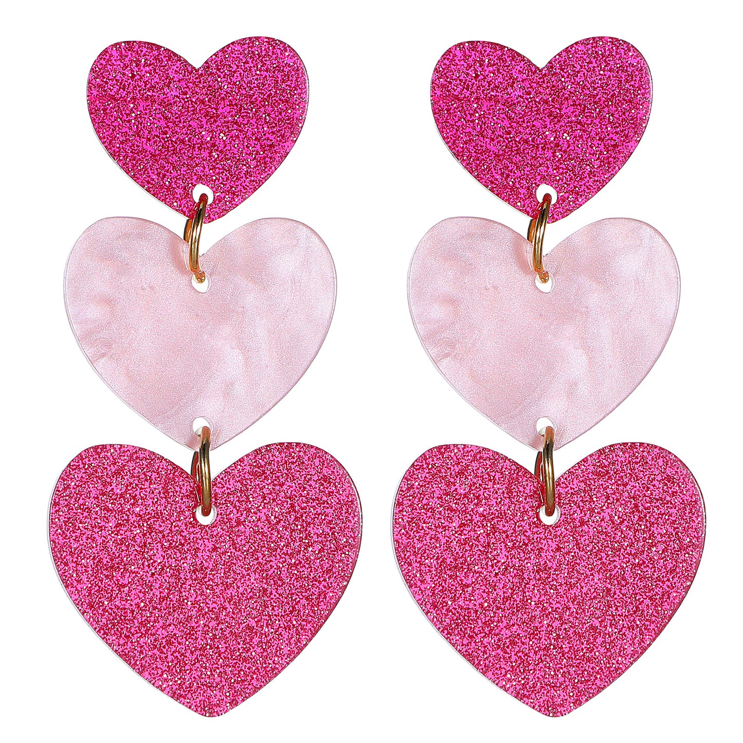 Heart Earrings for Women, Hot Pink Red Heart Shaped Drop Dangle Statement Earrings Christmas Valentine's Day Love Gifts Cute Dangling Heart Earring Concert Jewelry