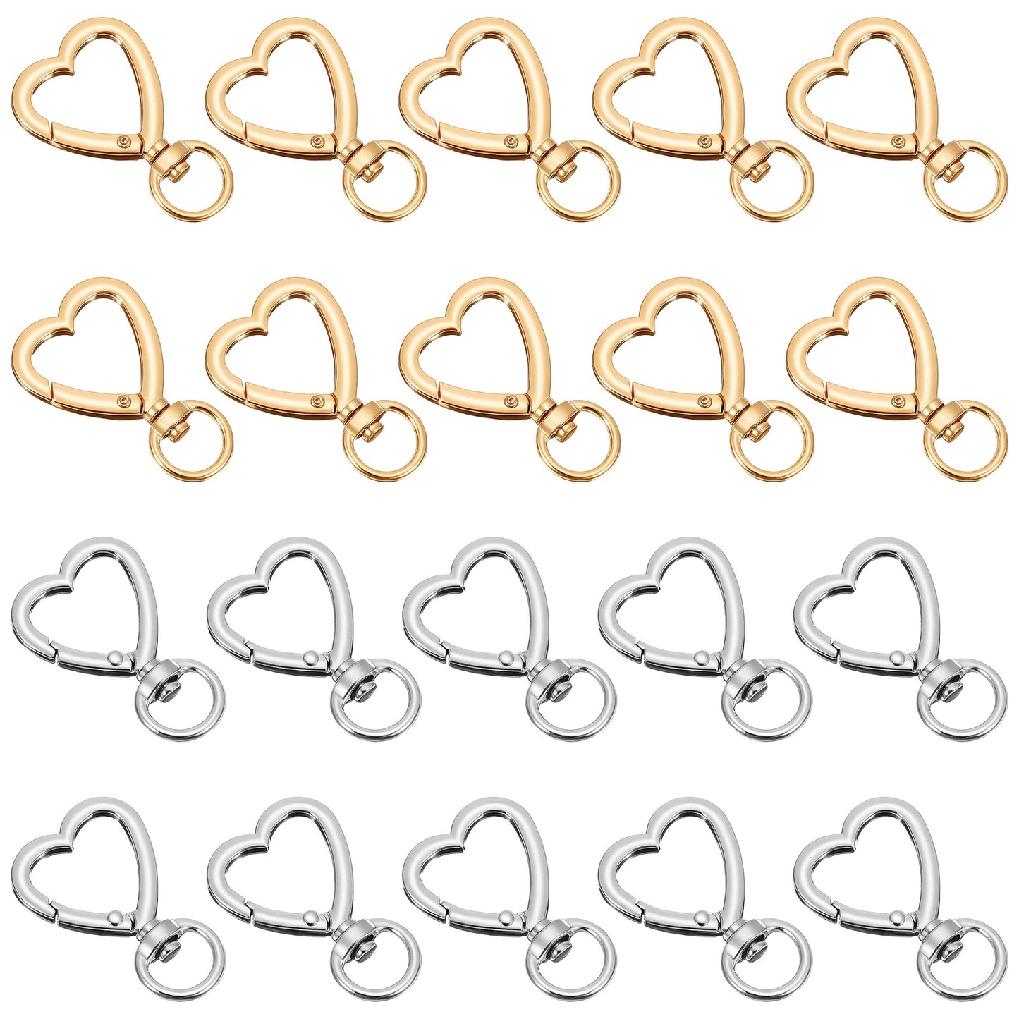 20 Pcs Metal Heart Keychain Clip Set Silver & Gold Heart Carabiner Clips for Keys Snap Hook Keychain Clip Sturdy Cute Spring Snap Clasp Hook for Wristlets Handba Card Holders DIY Crafts