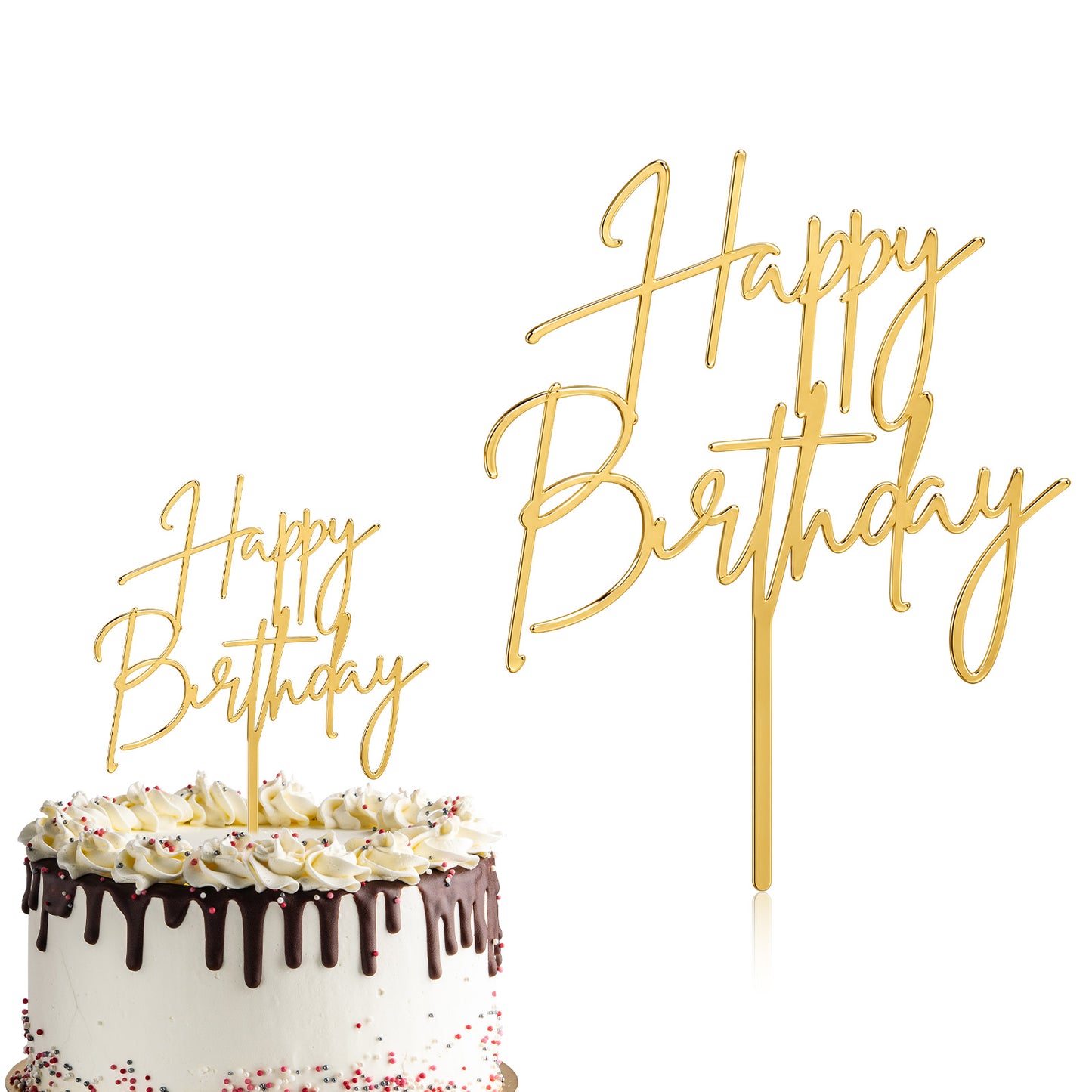 Gold Happy Birthday Cake Topper Acrylic Happy Birthday Cake Sign Decoration