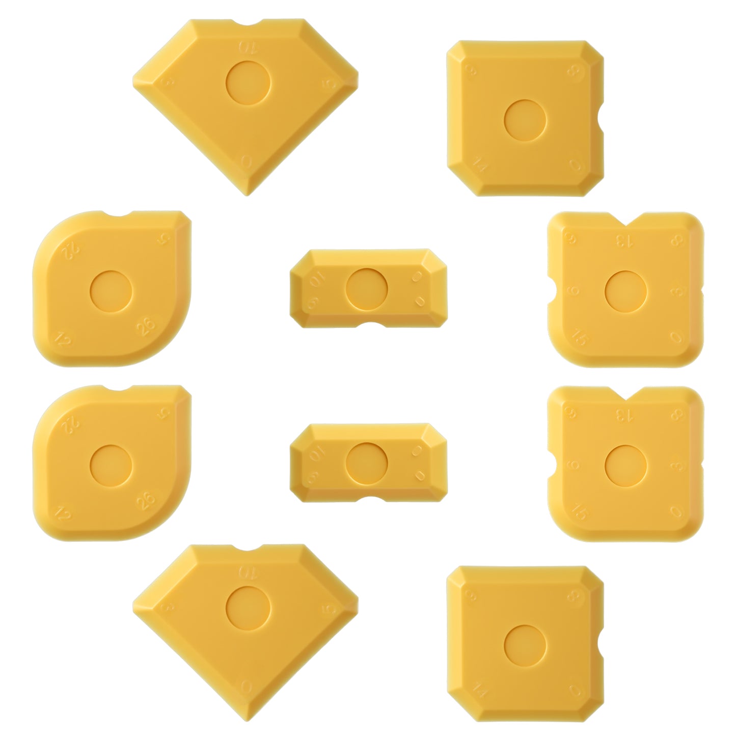Nogeqi 10PCS Caulking Tool Kit Professional Plastic Caulk Finishing Tool, Reusable Caulk Smoothing Tools for Kitchen Bathroom Floor Tile Sealant Grout Sealing, Easy to Use (Yellow)
