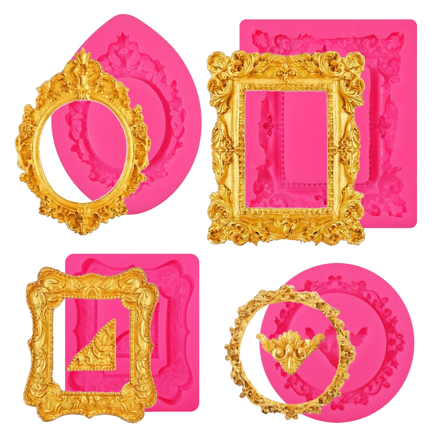Ymapinc 4Pcs Mini Picture Frames Silicone Moulds, Chocolate Moulds, Frame Chocolate Mold, Fondant Molds, Resin Picture Frame Mold, Silicone Mould for Crafting/Clay Mould for Adults