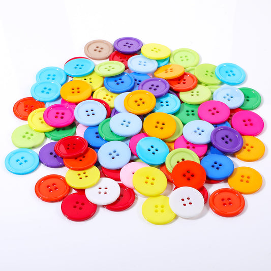100PCS Colorful Buttons for Crafts DIY, 1" Assorted Colors Resin Round Buttons for Sewing, 4 Holes Flatback Crafts Button Mixed Color Manual Buttons DIY Handmade Ornament Buttons (1 in)