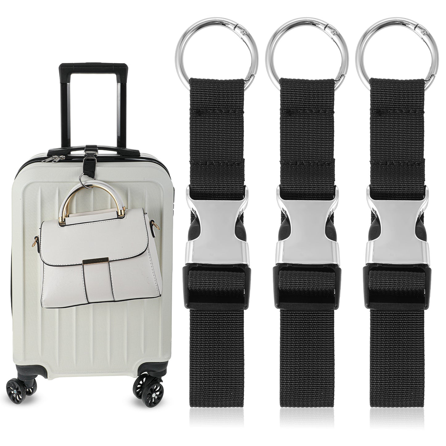 3 Pcs Add A Bag Luggage Straps Jacket Gripper, Ymapinc Adjustable Suitcase Backpack Straps Accessories,Make Your Hands Free Connecting Luggage,Easy to Carry Your Extra Bags, Black