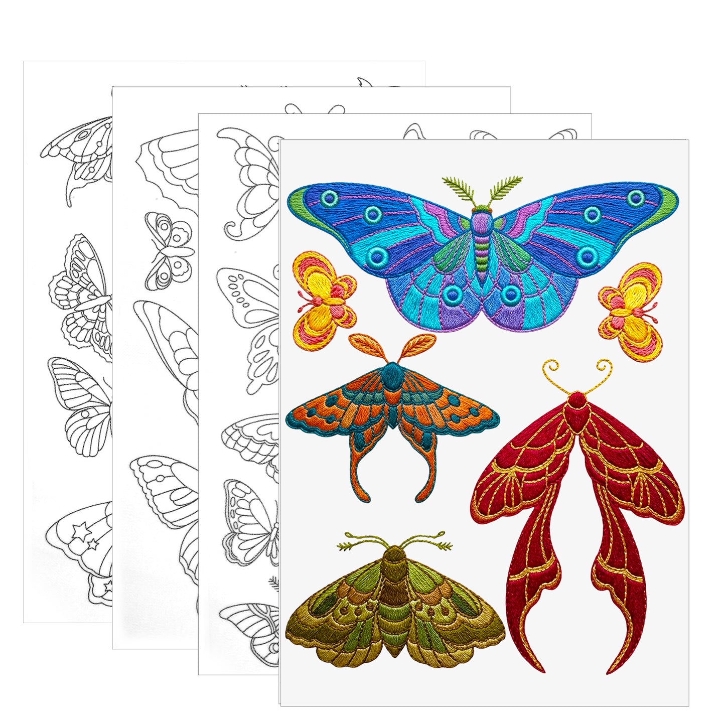Rahhlizs 4 Sheets Stick and Stitch Embroidery Paper Butterflies Embroidery Patterns Water Soluble Water Soluble Embroidery-Paper Wash Away Transfer for Hand Sewing Lovers, Coats, Bags