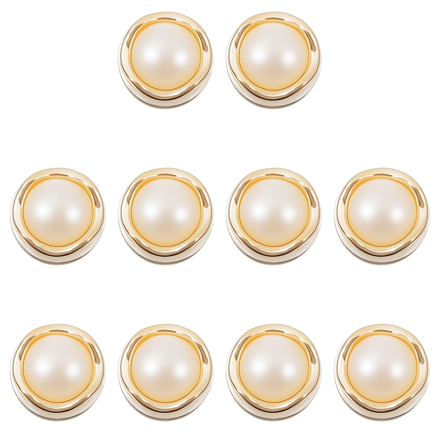 Mabor 10 Pcs Pearl Buttons - Gold Metal Shank Sewing Fastener Set, 0.44" Small Round Zinc Alloy Clothing Replacement Ornaments for Coats Blazers Suits Shirts Crafts DIY Decoration