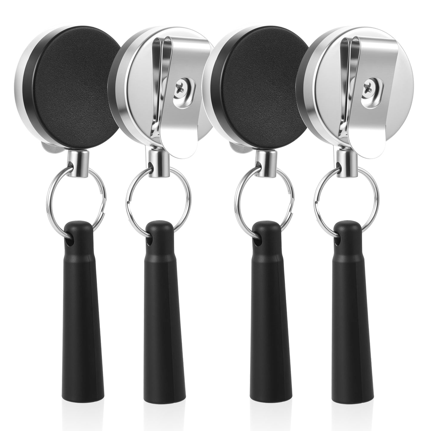 Xindojuz 4 Pack Retractable Pull Pencil Holder, 24" Metal Pen Clip Elastic Silicone Lanyard Pen Holder Leash Ideal for Carpenters Nurses Mechanics Architects Office Workers