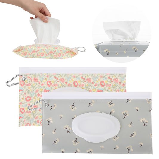 Tyqour 2 Pack Baby Wipe Holder Reusable Wipes Pouch Portable Wet Wipes Dispenser Refillable Travel Baby Wipes Case Waterproof and Dustproof, Baby Wipes Holder Keeps Wipes Fresh