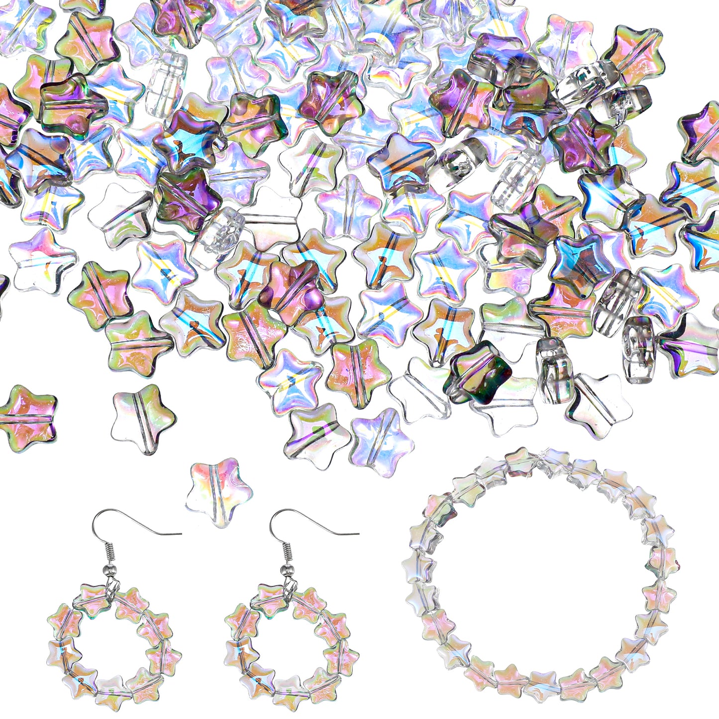 200 Pcs Star Beads, Colorful Acrylic Star Shaped Glass Beads Electroplated Crystal Mixed Colors for Jewelry Making, Glass Stars Bead for Bracelets, Crafts DIY