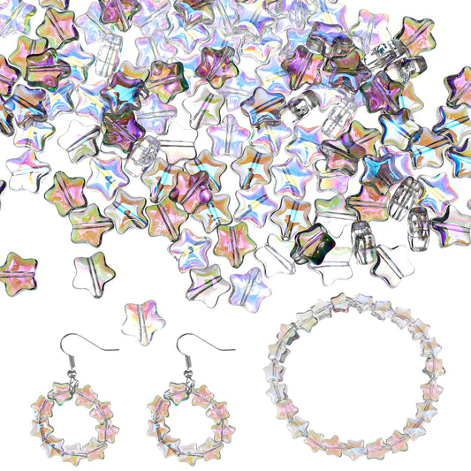 200 Pcs Star Beads, Colorful Acrylic Star Shaped Glass Beads Electroplated Crystal Mixed Colors for Jewelry Making, Glass Stars Bead for Bracelets, Crafts DIY