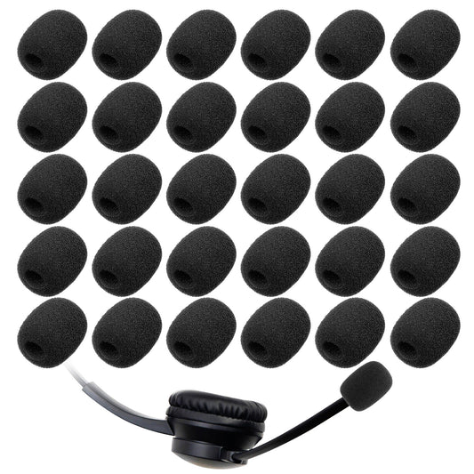 Ymapinc 30 Pack Mini Microphone Foam Covers, High Density Headset Windscreen Mic Foam Cover for Headset Microphone Noise Reduction - Black Sponge