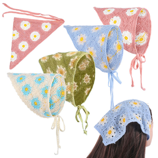 Ymapinc Crochet Head Scarf - Cute Hair Bandanas for Women, Daisy Crochet Headband, Kerchief for Women, Floral Bandanas for Women's Hair Accessories