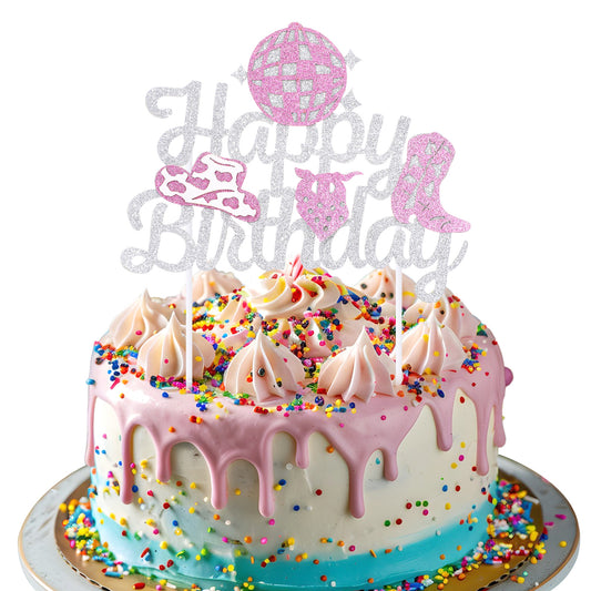 Ymapinc Disco Cowgirl Cake Topper Decorations - Western Cowgirl Birthday Cake Topper, Rodeo Themed Club Party Supplies