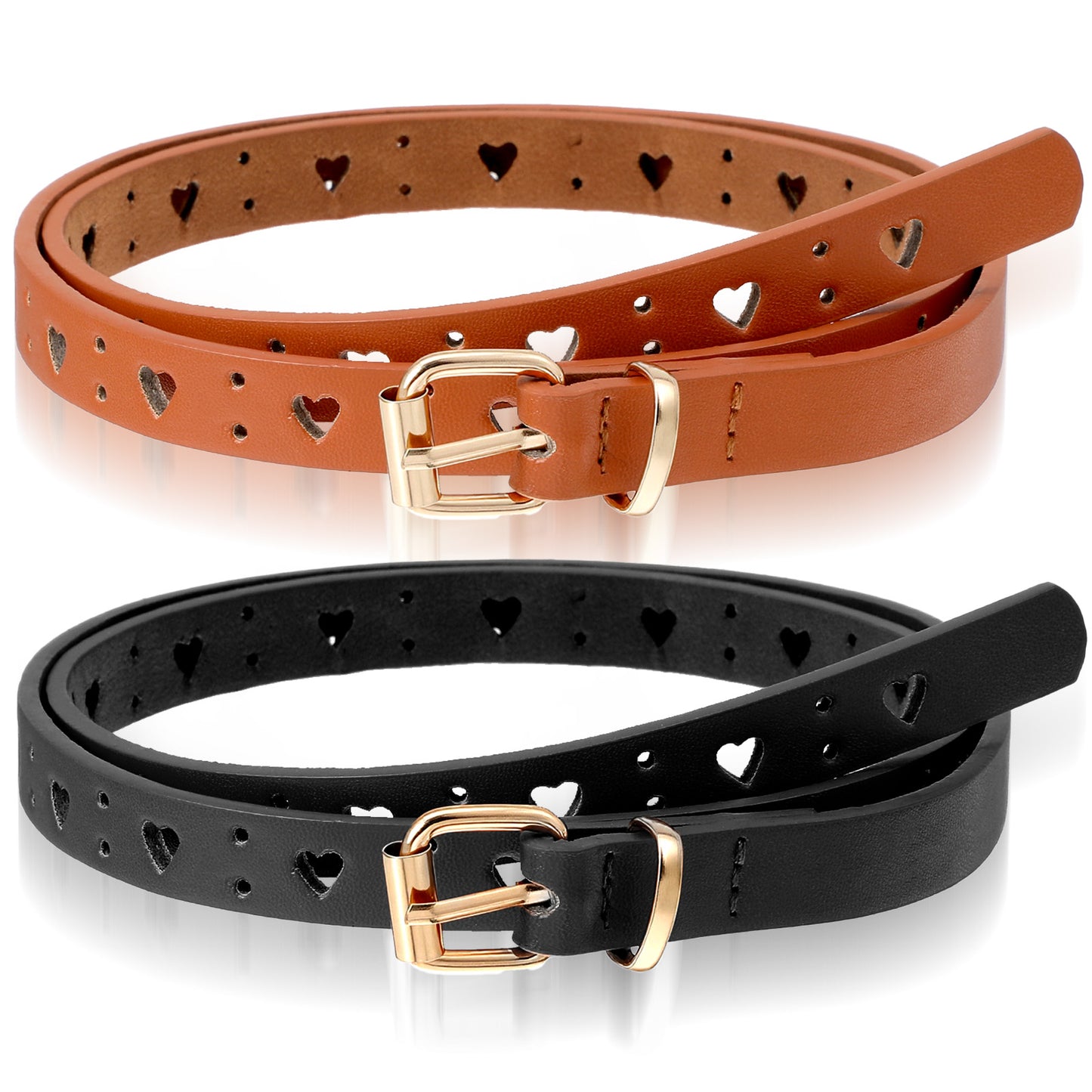 2 Pcs Kids Leather Girls Belt with Heart Buckle, Adjustable Elastic Belts for Boys and Girls, Stretch Belt for Jeans and Dresses