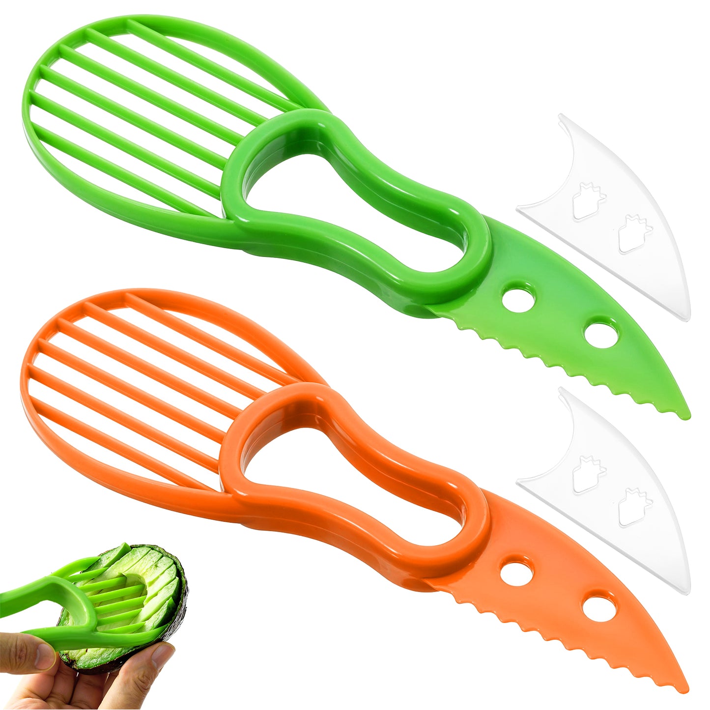 2PCS 3 in 1 Avocado Cutter Toole，Ymapinc Avocados, Pitting and Making Guacamole Green and Orange Kitchen Tools Dishwasher Safe