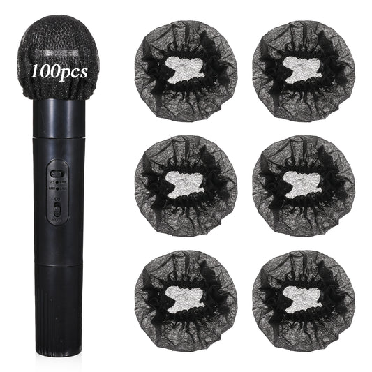100Pcs Disposable Microphone Cover Non Woven Handheld Microphone Windscreen With Elastic Band Individually Wrapped Mic Cover For Ktv Recording Studio Karaoke Stage Performance (Black)